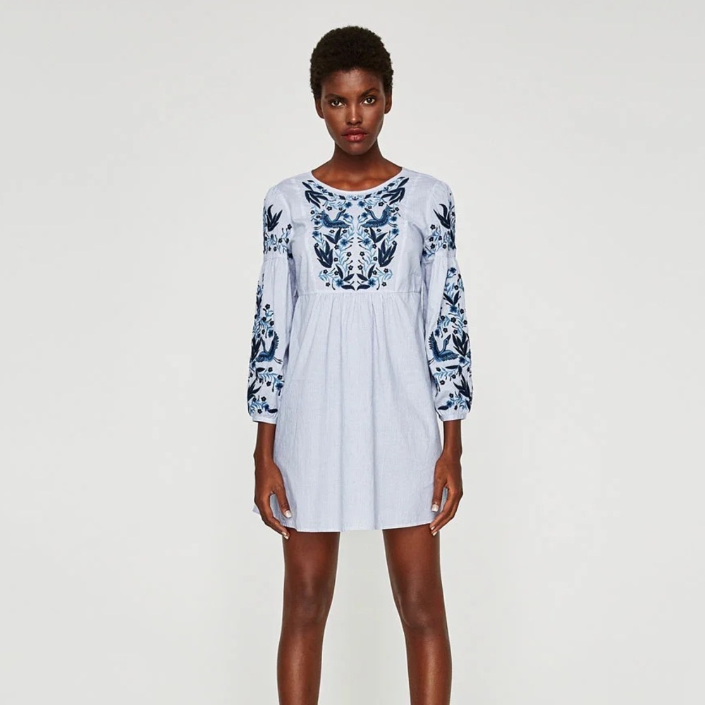 ZARA embroidered long sleeve mini dress